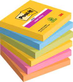 Notes Post-it® Super Sticky, Collection Carnival, 76 mm x 76 mm, 90 Feuilles/Bloc, 6 Blocs/Paquet, 100% PEFC, SGSCH-PEFC-COC-110078