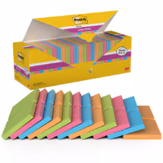 Notes Post-it® Super Sticky, Couleurs Assorties, 76 mm x 76 mm, Pack Promotionnel, 90 Feuilles/Bloc, 21 Blocs + 3 Gratuits/Paquet, 100% PEFC, SGSCH-PEFC-COC-110078