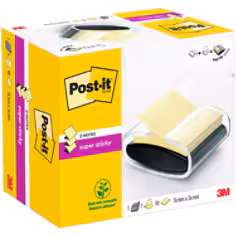 Dévidoir Z-Notes Post-it®, PRO, Noir + Z-Notes Post-it® Super Sticky, Jaune Canari, 76 mm x 76 mm, 90 Feuilles/Bloc, 1 Bloc/Paquet
