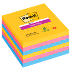 Notes Super Sticky Post-it® Grand Format, Collection Carnival, Lignées, 101 mm x 101 mm, 90 Feuilles/Bloc, 6 Blocs/Paquet, 100% PEFC, SGSCH-PEFC-COC-110078