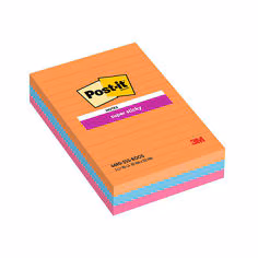 Notes Super Sticky Post-it® Grand Format, Collection Boost, Lignées, 101 mm x 152 mm, 90 Feuilles/Bloc, 3 Blocs/Paquet, 100% PEFC, SGSCH-PEFC-COC-110078
