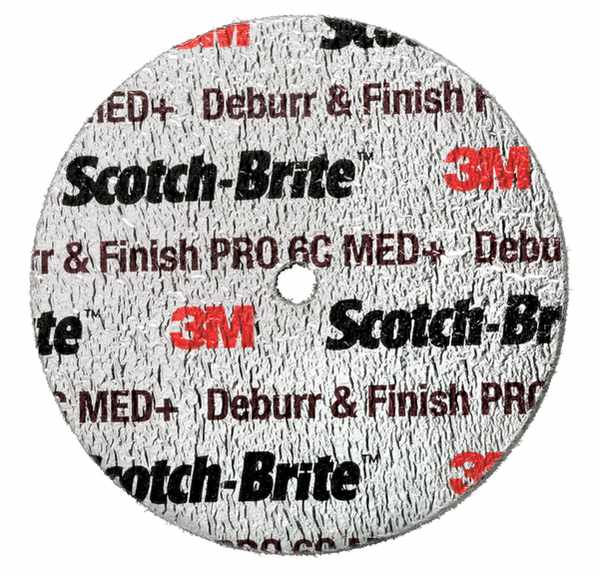Roue compressée d\'ébavurage et de finition Scotch-Brite PRO, 152 mm x 12.7 mm x 12.7 mm, 6C Med+