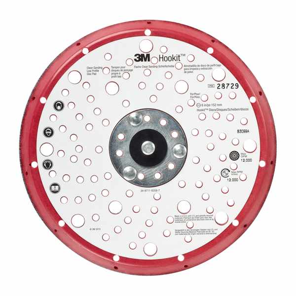 Tampon dappoint profilé pour disque abrasif 3M Hookit, Rouge, 150 mm, multi-trous, 5/16\