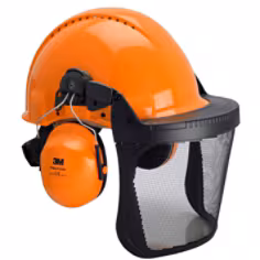 Combinaison forestière 3M, casque de sécurité orange G3000, coquilles antibruit H31, support FH1 et visière grillagée 5C, G3000NOR31FH15C