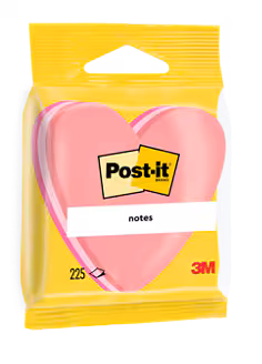 Post-it® Notes Forme Découpée, Cur, Rose, 70 mm x 70 mm, 225 Feuilles/Bloc, 1 Bloc/Paquet, 100% PEFC, SGSCH-PEFC-COC-110078