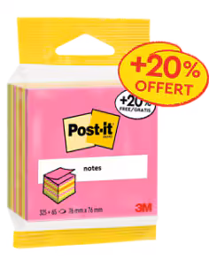 Cube De Notes Post-it®, Rose et Jaune, 76 mm x 76 mm, 325 Feuilles + 20% Gratuits/Bloc, 1 Bloc/Paquet, 100% PEFC, SGSCH-PEFC-COC-110078
