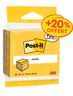 Cube De Notes Post-it®, Ultra Couleurs, 76 mm x 76 mm, Promo Pack 20% Gratuit, 390 Feuilles/Bloc, 1 Bloc/Paquet, 100% PEFC, SGSCH-PEFC-COC-110078