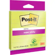 Notes Super Sticky Post-it® Grand Format, Vert, Lignées, 101 mm x 101 mm, 70 Feuilles/Bloc, 1 Bloc/Paquet, 100% PEFC, SGSCH-PEFC-COC-110078