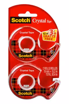 Ruban adhésif Scotch® Crystal transparent, 2 rouleaux sur dévidoirs, 19 mm x 12 m + 3,2 m gratuits