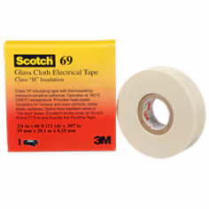 Ruban en tissu de verre 3M 69, MC35, Adhésif silicone simple face, Blanc, 6 mm x 33 m x 0.18 mm