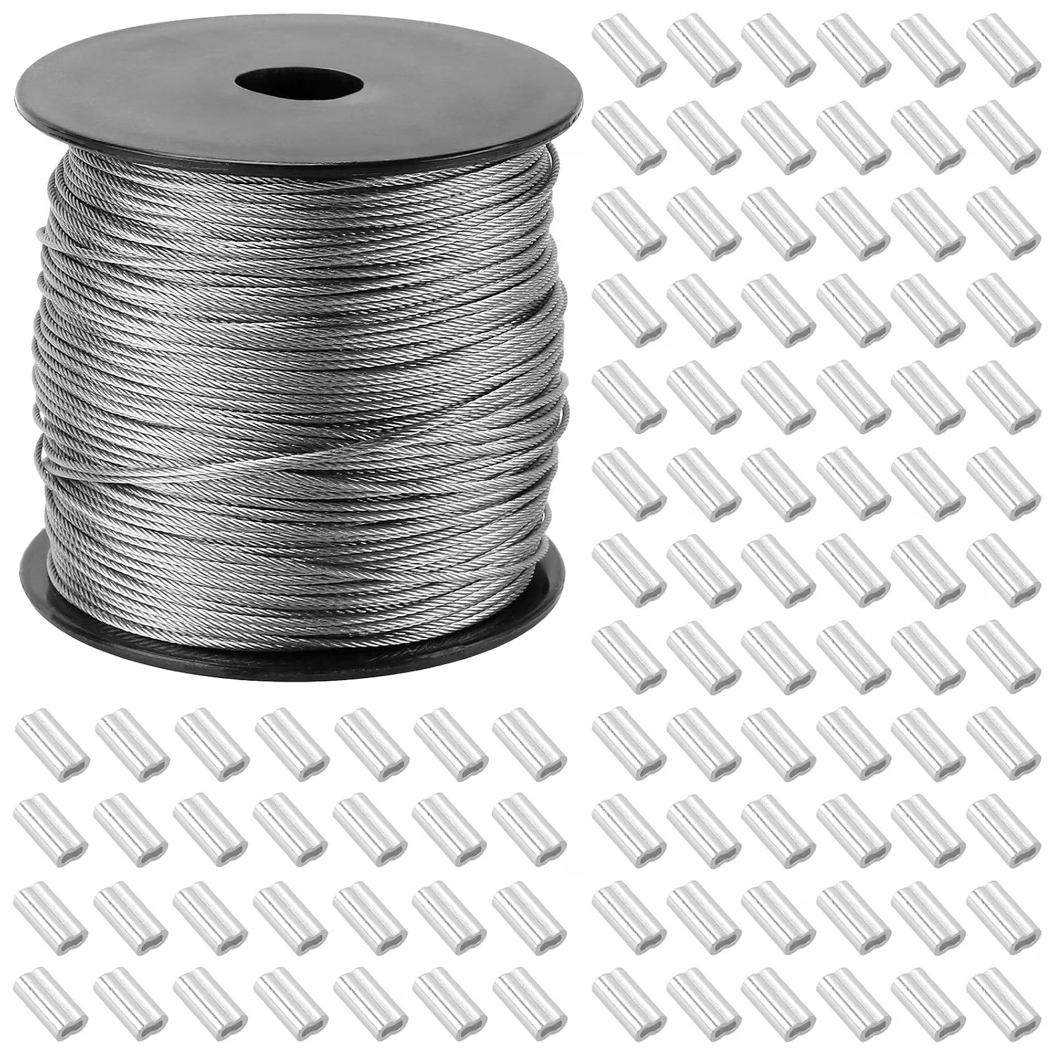 Câble acier inoxydable 304 1mm 7x7 brins 122m + 100 connecteurs aluminium pour suspension artisanat bricolage