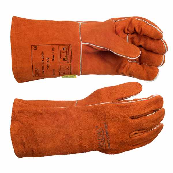 Gant soudeur avec doublure en coton modèle économique cuir croûte bovin rouge Taille S