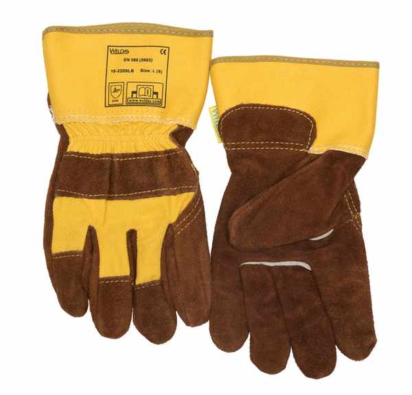 Gant Docker cuir bovin croûte Lava Brown doublure paume manchette de sécurité de 75 cm Taille L