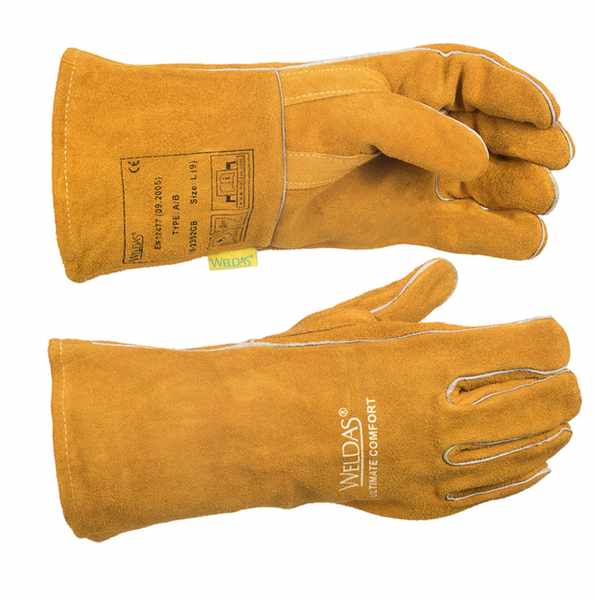 Gant soudeur, pouce droit renforcé, meilleure manipulation MIG, croûte bovin Golden Brown