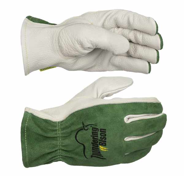 Gant de conduite ThunderingBison paume en cuir fleur de bison, revers en cuir croûte bovin