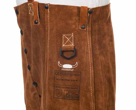 Pantalon soudeur Lava Brown en cuir croûte bovin sans arrière, longueur 102 cm