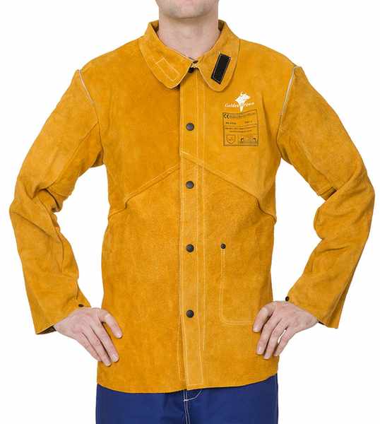 Veste Golden Brown en cuir croûte bovin avec dos en coton ignifugé, longueur 96 cm