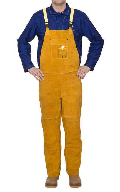 Pantalon Golden Brown en cuir croûte bovin, protection poitrine