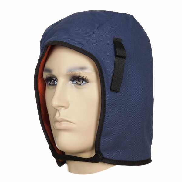 Capuche bleue pour casque avec doublure cotton polyfibre ignifugée pour froid sévère