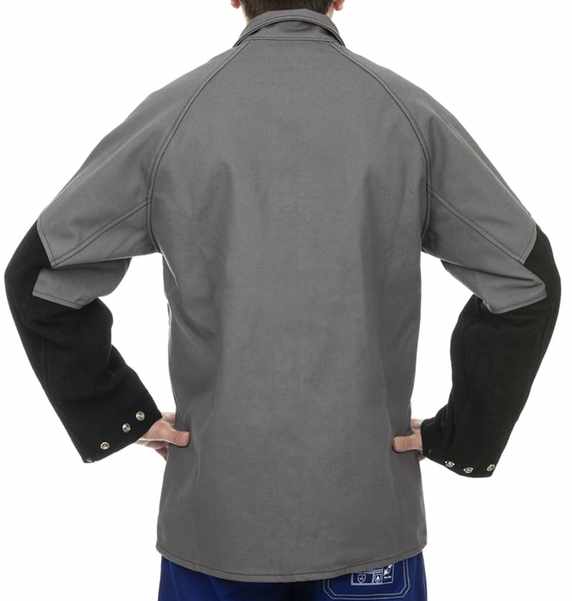 Arc Knight® veste de soudage. coton ignifugé 520gr./m2 pour applications sévères avec renfort en cuir croûte de vache Longueur 81 cm / Tour de poitrine 104 cm Taille L