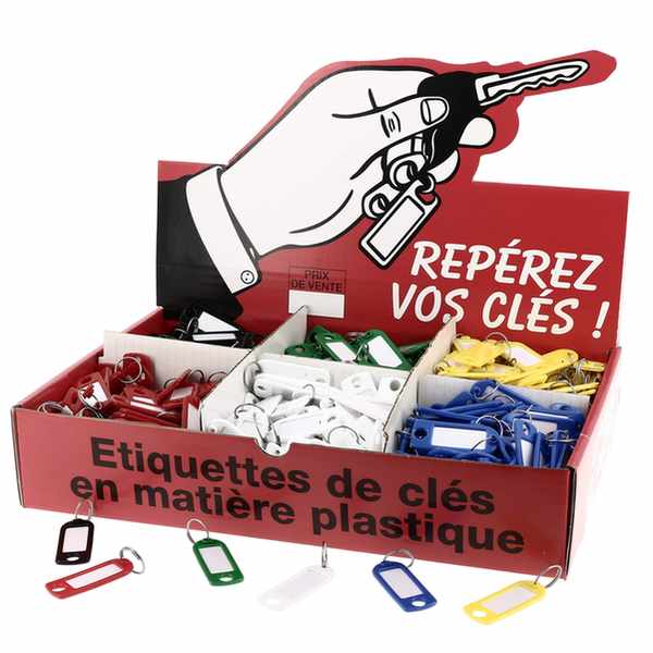Boîte présentoir de 600 étiquettes de clès plastique 