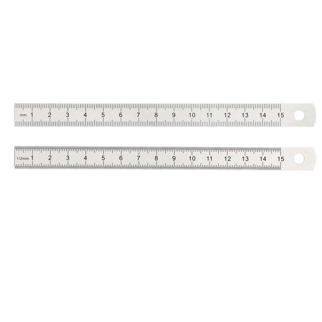 Réglet 150mm - 13x0.5 mm - chromé mat - mm R et 1/2mm V