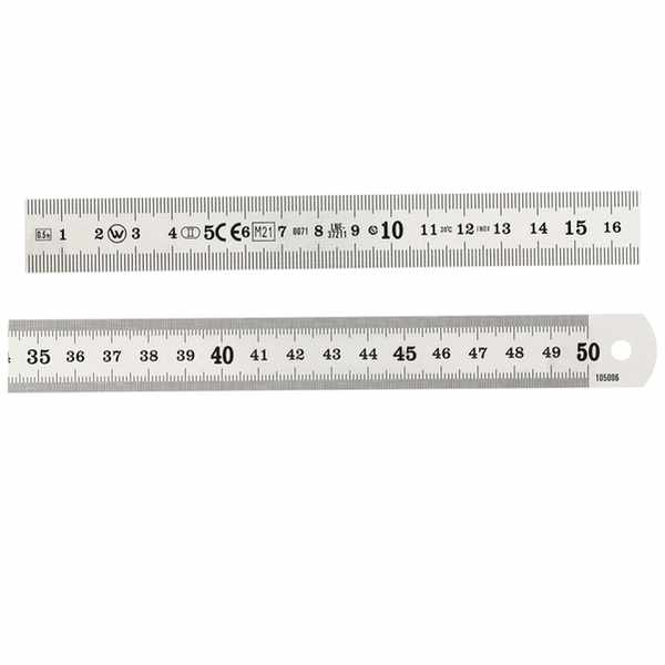 Réglet 500mm - 20x0.5mm - inox chromé  - mm et 1/2mm