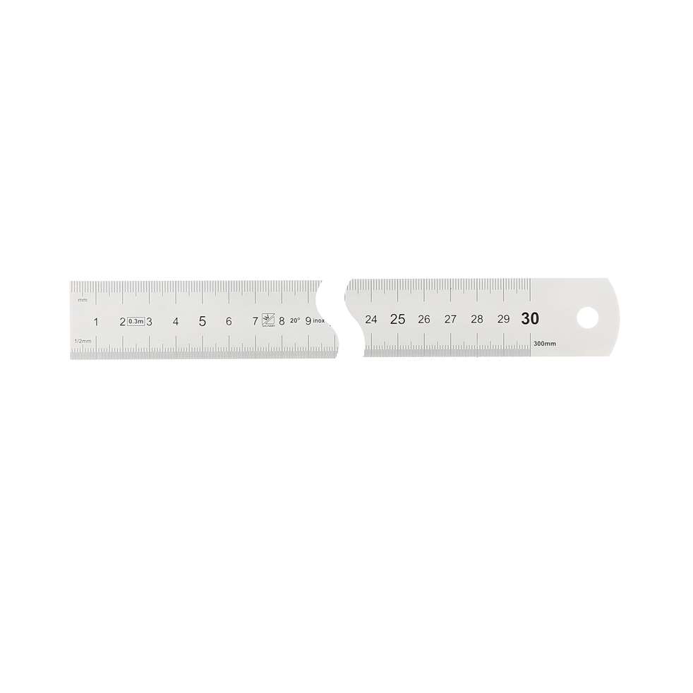 Réglet 1/2 rigide 300mm-30x0.8mm-inox mat- mm+1/2mm