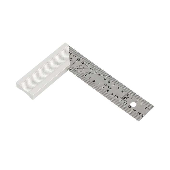Equerre menuisier 200mm - talon alu - onglet - lame inox gravée
