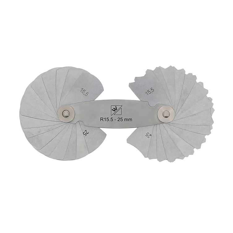 Jauge à rayon acier trempé-lg 15 à 25mm-15 lames-concave et convexe