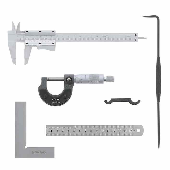 Kit:PAC 150 1/50 - micromètre 0-25 -équerre biz 100-réglet150-pte tra
