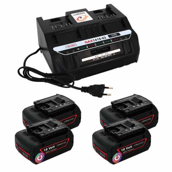 Pack 4 batteries compatible Bosch 18V 4Ah + 1 chargeur double