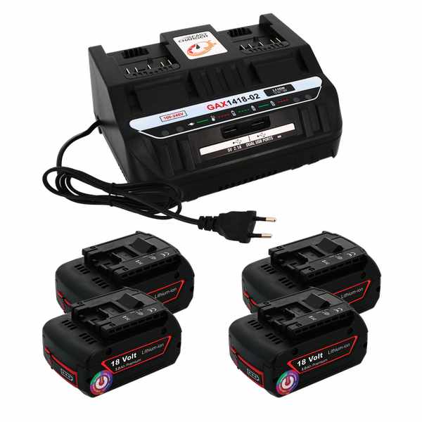 Pack 4 batteries compatible Bosch 18V 5Ah + 1 chargeur double