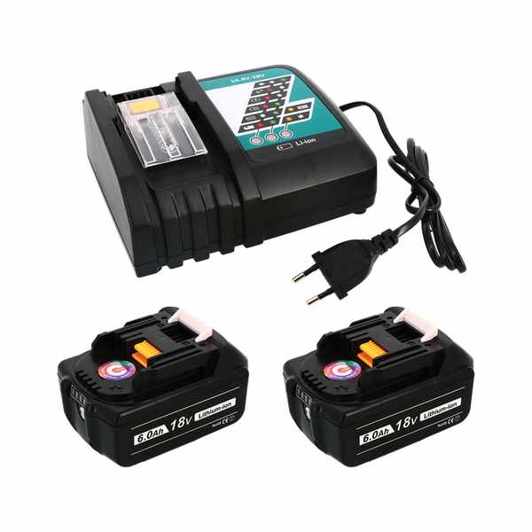 Pack 2 batteries compatible Makita 18V 6Ah + 1 chargeur simple