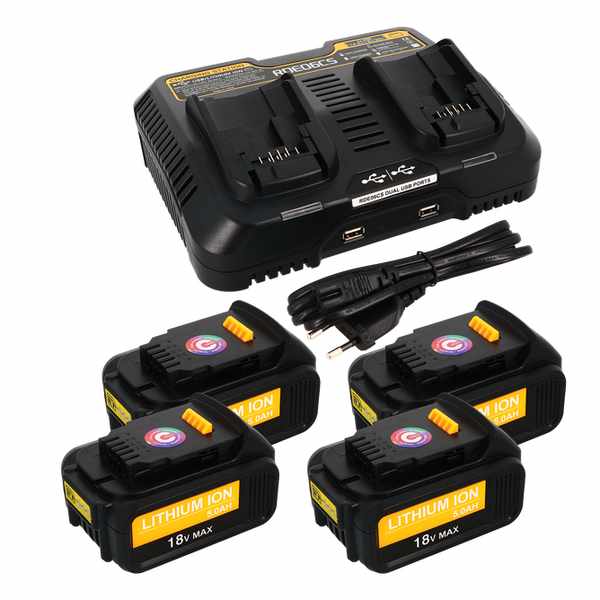 Pack 4 batteries compatible Dewalt 18V 5Ah + 1 chargeur double