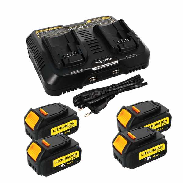Pack 4 batteries compatible Dewalt 18V 6Ah + 1 chargeur double