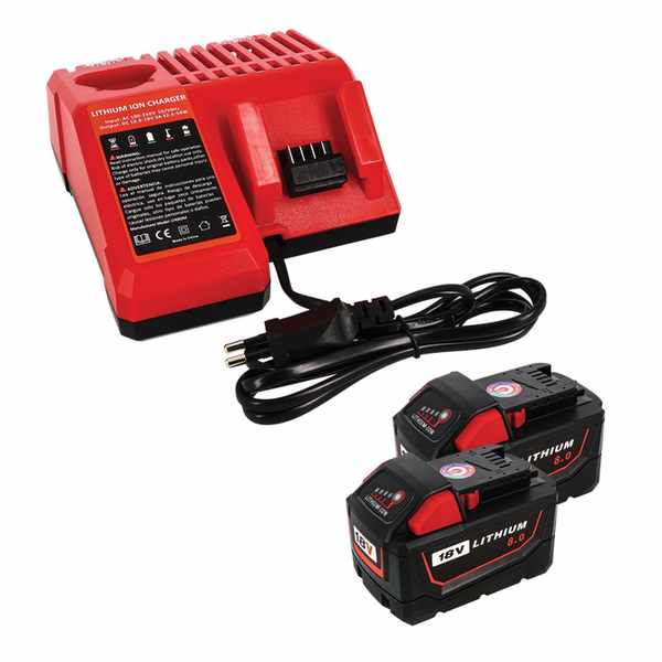 Pack 2 batteries compatible Milwaukee 18V 8Ah + 1 chargeur simple